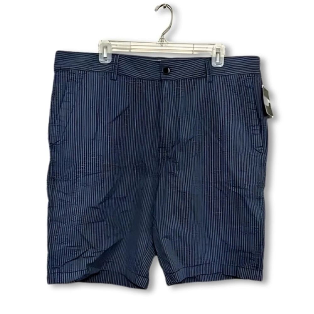Union Striped Chino Short Belt Loop Button Zip Closure Blue/Black Men's 36 NWT